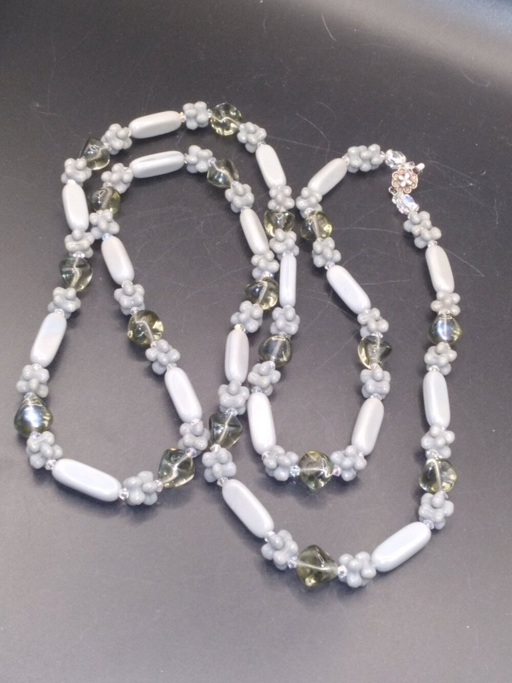 Beautiful Elegant Vintage Grey Glass Beads with AB Crystals and Smoked Quartz